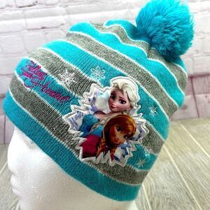 Disney Frozen "Follow Your Heart" Striped beanie w/ Pom. OSFA
